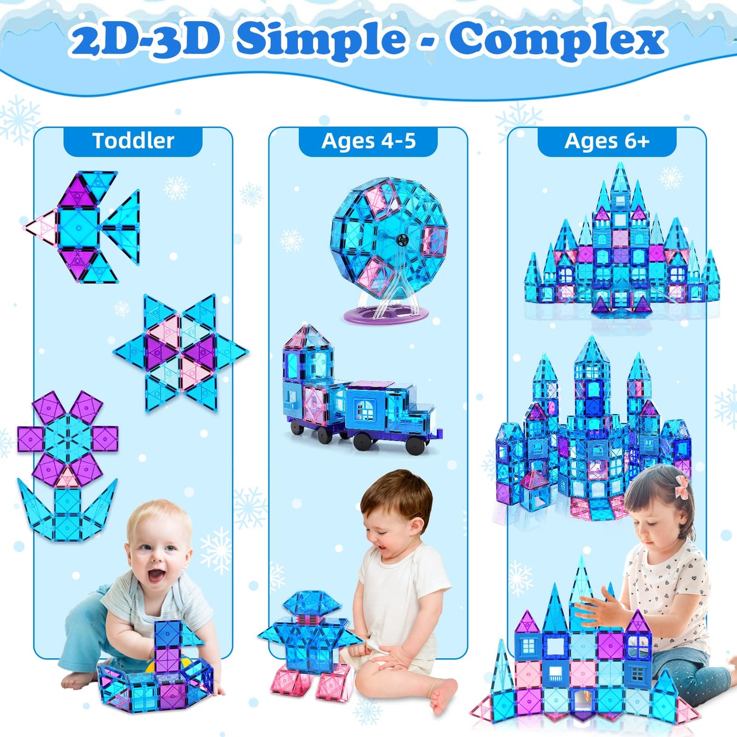 100PC Magnetic Tiles for Kids 3+ Year Old Boys Girls Magnetic Building Blocksd 3D Princess Castle Toy Age 3-4 STEM/Sensory/Montessori Toy Toddler Educational Birthday Gift for Preschool Creative Play
