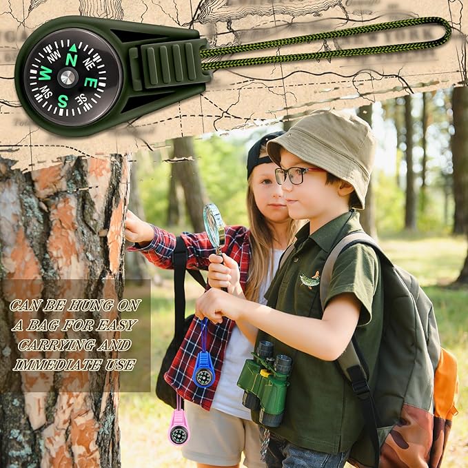 27PCS Mini Compass for Kids Hiking Small Compass Keychain Bulk, Cute Kids Scout Pocket Compasses for Party Favor Survival Kits Watchband Bracelet Necklace Keychain (9 Colors)