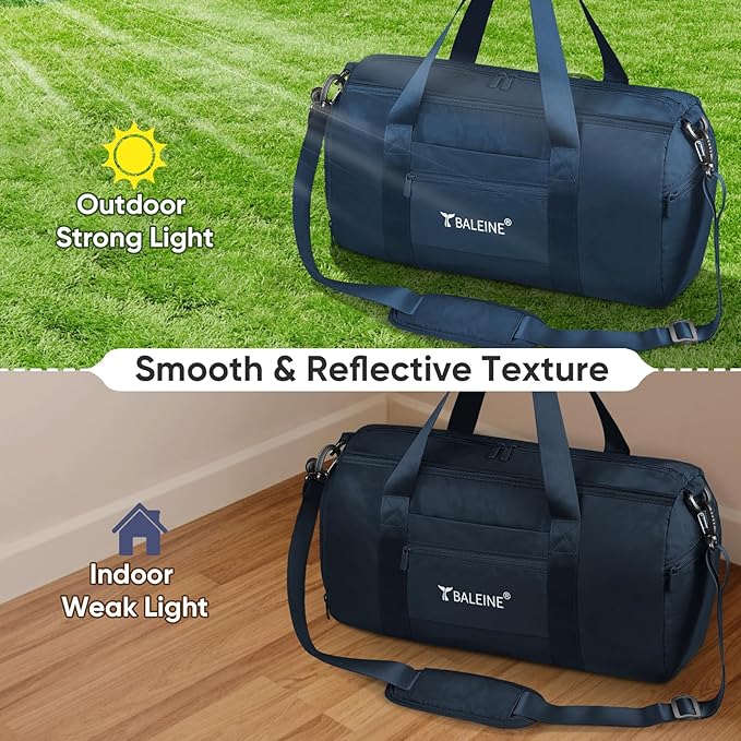 BALEINE Gym Bag for Women and Men, Small Duffel Bag for Sports, Gyms and Weekend Getaway, Waterproof Dufflebag with Shoe and Wet Clothes Compartments, Lightweight Carryon Gymbag (Blue)
