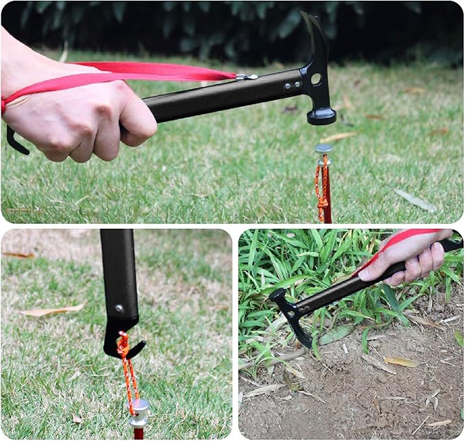 REDCAMP Aluminum Camping Hammer with Hook, 12" Portable Lightweight Multi-Functional Tent Stake Hammer for Outdoor,Black/Red/Orange/Blue