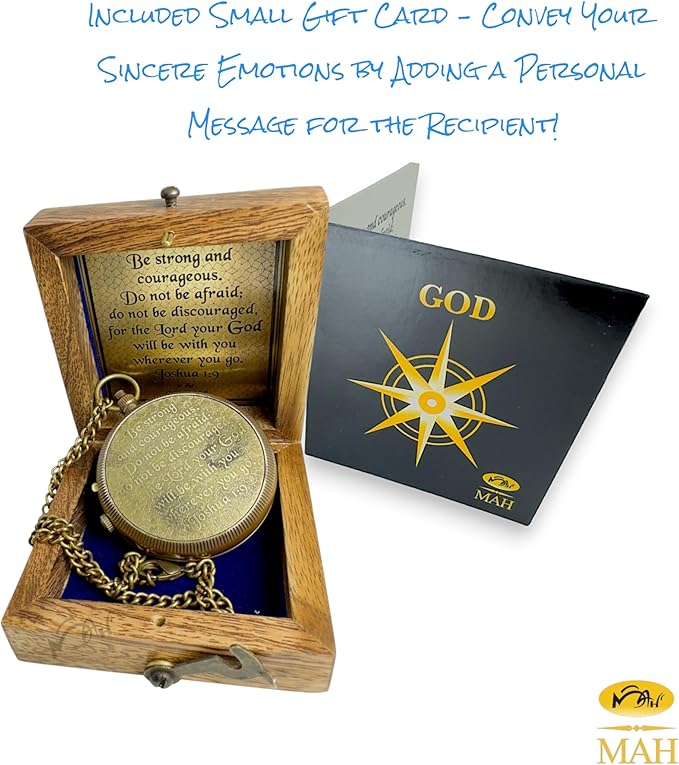 Bible Verse Brass Compass – “Be Strong and Courageous” (Joshua 1:9) | Christian Gift for Graduation, Baptism, Confirmation – Religious Keepsake for Boys, Girls, Teens, Men, Pastors & Church Events