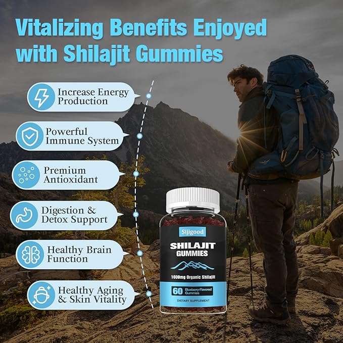 Shilajit Gummies, Shilajit Gummies with 85+ Trace Minerals, Shilajit for Men & Women, Himalayan Shilajit Supplement - 60 Blueberry Flavored Gummies
