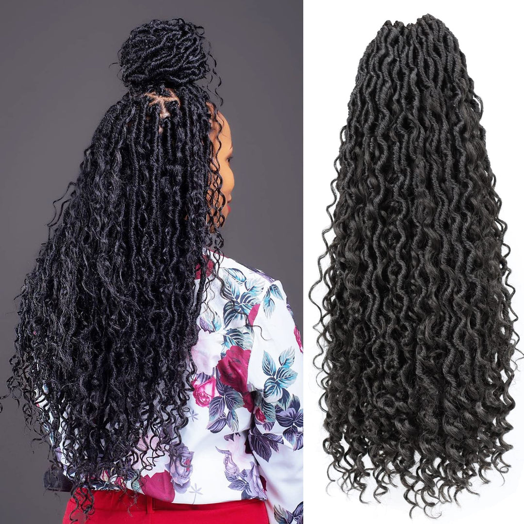 Goddess Locs Crochet Hair 22 Inch, 7 Packs Curly Faux Locs Crochet Hair, Pre Looped Locs Crochet Hair, Crochet Goddess Faux Locs