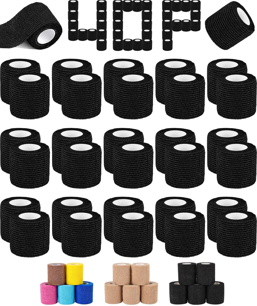 AZEN 40 Pack Self Adhesive Bandage Wrap Black, 2" X 5 Yards Black Athletic Tape, Vet Wrap, Tattoo Grip Tape Wrap，Ankle Tape, Cohesive Bandage Wrap