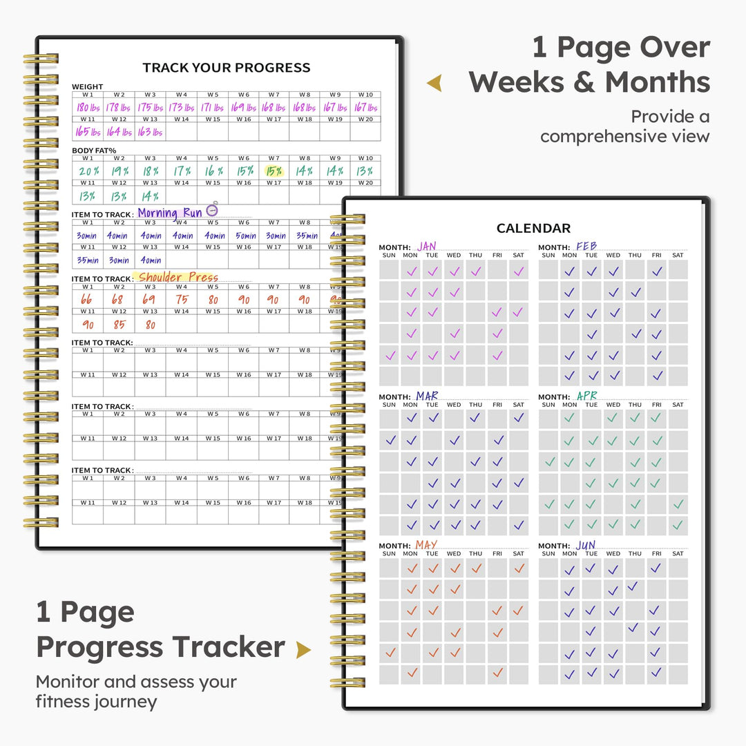 Fitness Workout Journal for Women & Men, A5(5.5" x 8.2") Workout Log Book Planner for Tracking, Progress, and Achieving Your Wellness Goals - Black(New)