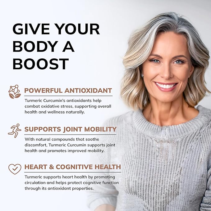aSquared Nutrition Turmeric Curcumin 1300mg with BioPerine Black Pepper Extract Supplement - 60 Capsules - with 95% Curcuminoids - Natural Tumeric Root Powder Joint Pills
