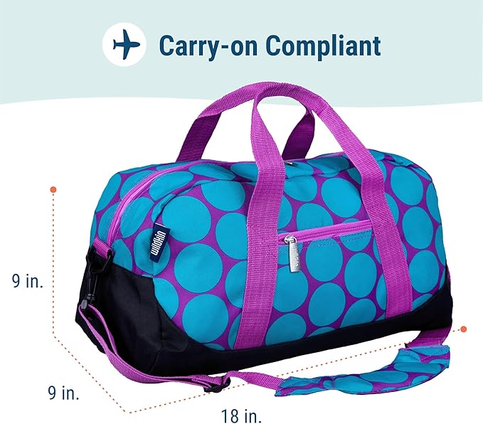 Wildkin Kids Overnighter Duffel Bag – Carry-On Size, Ideal for School & Sleepovers – Big Dot Aqua