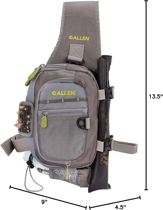 Allen Company Cedar Creek Fly Fishing Sling Pack - Fits up to 4 Tackle/Fly Boxes and Other Accessories - Gray and Lime/Olive