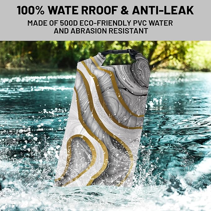 Waterproof Dry Bag,Roll Top Marble Small Waterproof Backpack 5L/10L/20L Floating and Lightweight Bags for Kayaking, Boating, Fishing, Swimming and Camping