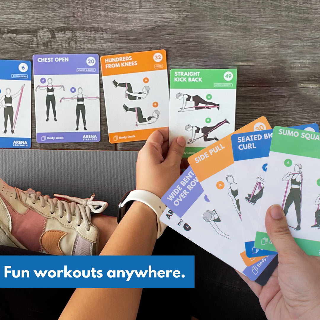 Arena Strength Band Fitness Workout Cards- Instructional Fitness Deck for Resistance Band Workouts, Beginner Fitness Guide for Resistance Band Training Exercises at Home. includes Workout Routines.