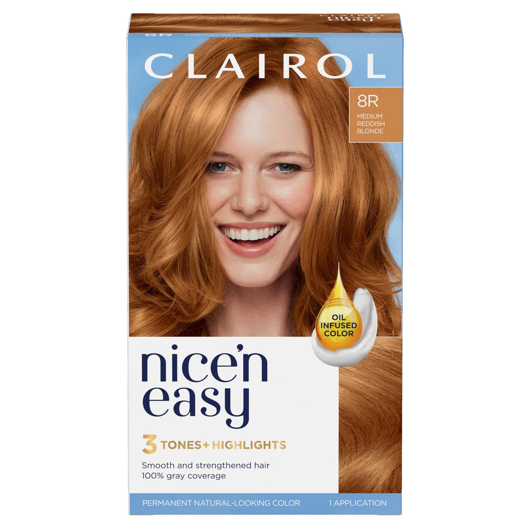 Clairol Nice'n Easy Permanent Hair Dye, 8R Medium Reddish Blonde Hair Color, Pack of 1