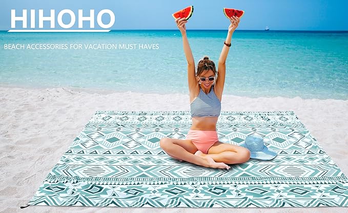 Beach Blanket Waterproof Sandproof Extra Large Beach Mat 79" X 83"/120"x108"for 1-8 Adults Quick Drying Durable Outdoor Picnic Mat for Beach Travel Camping Hiking