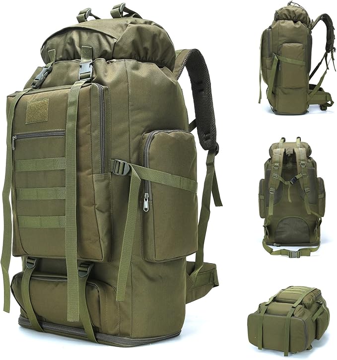 70L/100L Hiking Camping Backpack MOLLE Rucksack Waterproof Daypack for Traveling (Army Green)