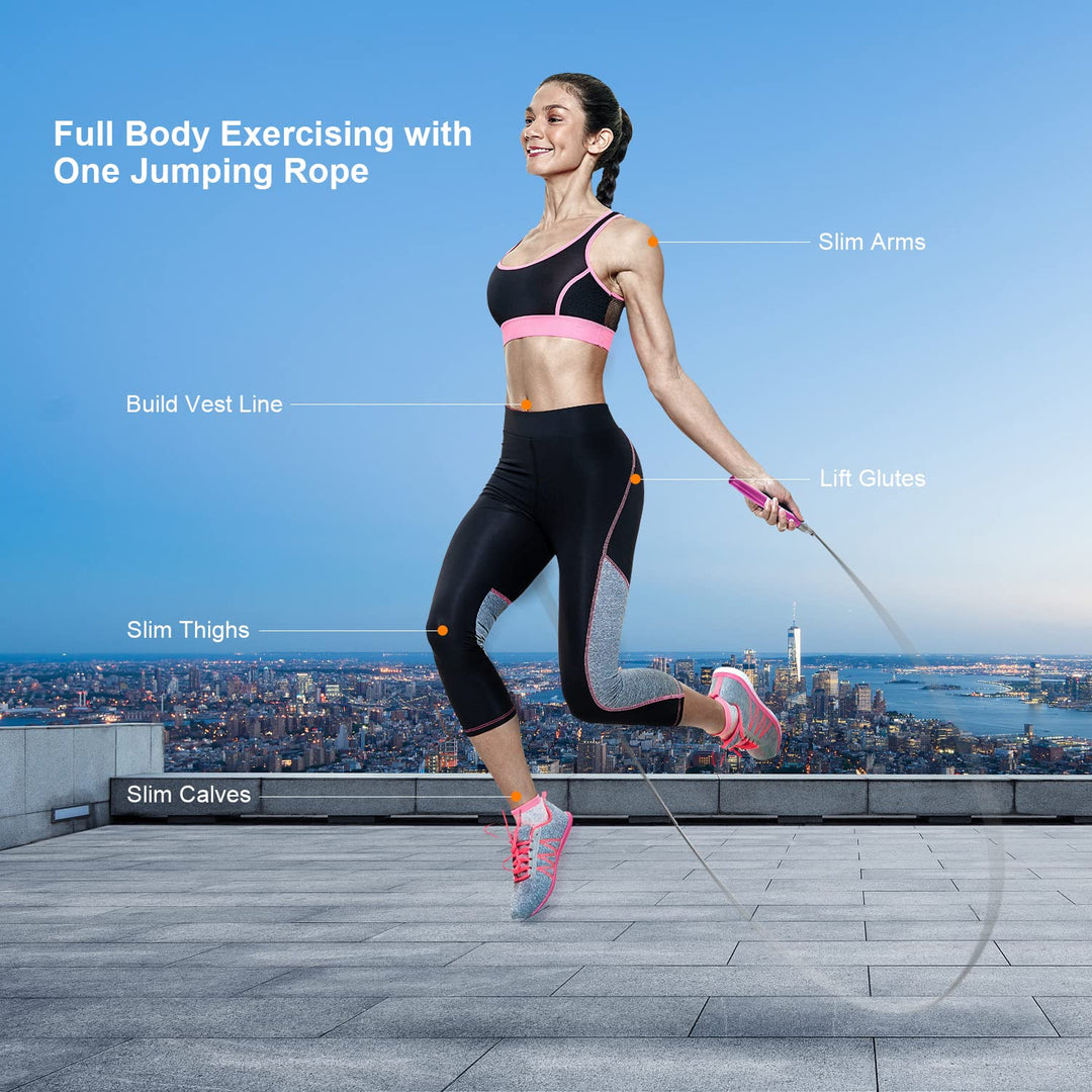 Jump Rope, High Speed Weighted Jump Rope - Premium Quality Tangle-Free - Self-Locking Screw-Free Design - Jump Ropes for Fitness - Skipping Rope for Workout Fitness, Crossfit & Home Exercises (Pink)