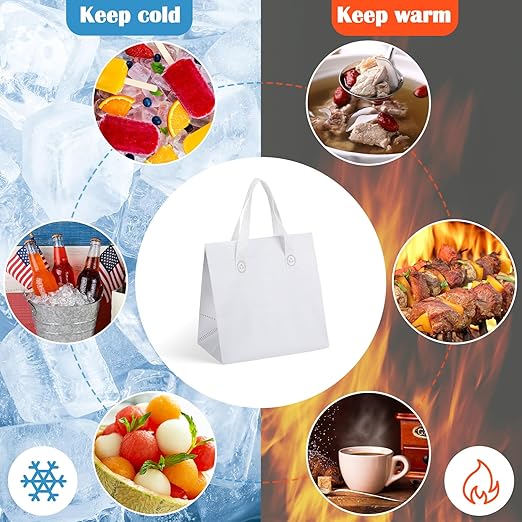 300 Pcs Insulated Take Away Bags Bulk Thermal Insulation Food for Coffee Milk Tea Hot Cold Food Fresh Seafood Cooler Pizza Delivery Bags for Catering Restaurant Grocery (White)