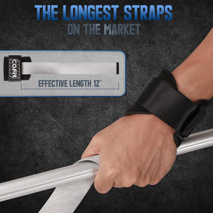 COFIT Workout Lifting Straps, Heavy Duty Weightlifting Wrist Straps with Extensive Cotton Padding Area, Enhanced Grip for Deadlifts, Powerlifting, Pull-Ups, Strength Training - White and Gray