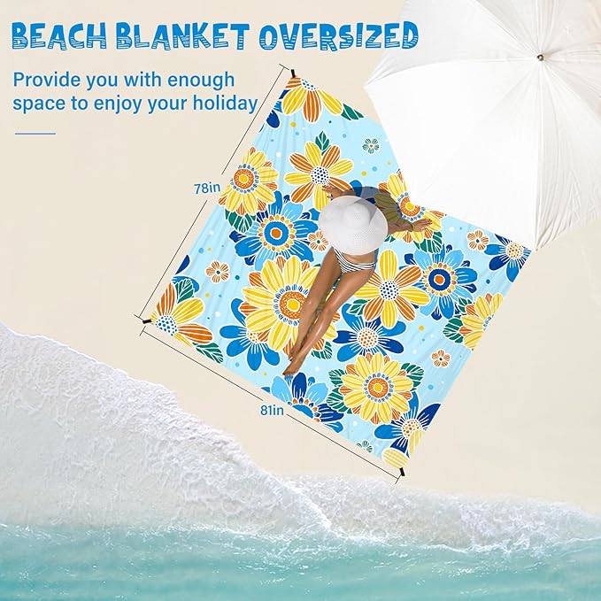 Beach Blanket Waterproof Sandproof 1-7 Adult Oversized 78 '' × 81 '' Lightweight Durable Compact Sand Free Beach Mat for Travel Camping Hiking Picnic Blanket Extra Large