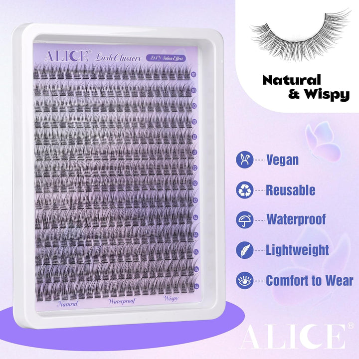 ALICE DIY Natural Lash Clusters | Wispy Anime Cat Eye | 10-16mm, 144 Pcs