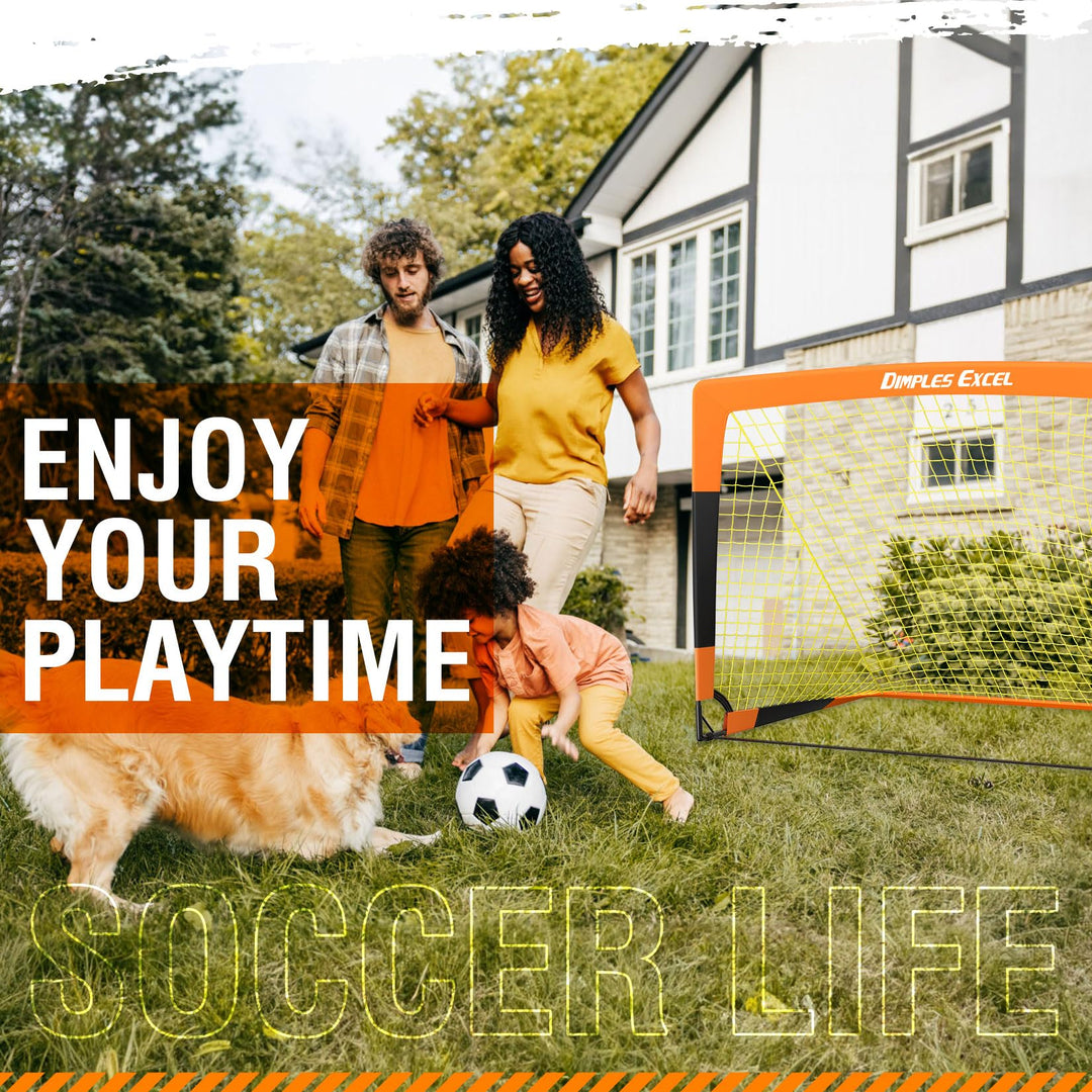 Dimples Excel Soccer Goals Kids Soccer Net for Backyard (4x3 FT 2 Set, Orange Black)