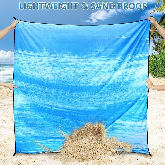 Beach Blanket Waterproof Sandproof Beach Mat 79" X 83" /10'x9'for 2-8 Adults Quick Drying Outdoor Picnic Mat Beach Accessories for Travel, Camping, Hiking