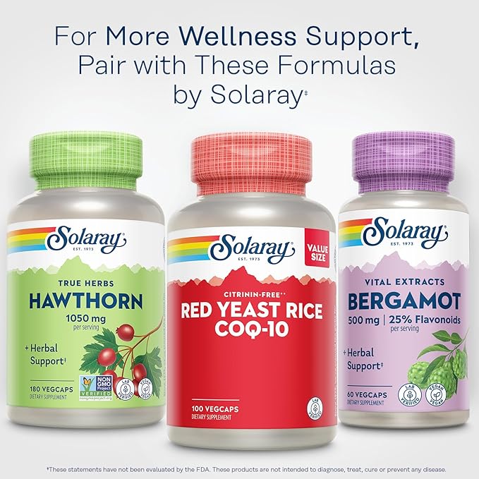 SOLARAY Red Yeast Rice with CoQ10 and Niacin (Vitamin B3) Non-Irradiated Red Yeast Rice Plus CoEnzyme Q10 - Citrinin Free - 60-Day Guarantee, Lab Verified, 100 Servings, 100 VegCaps