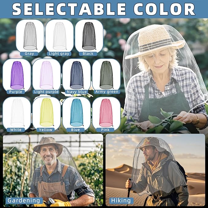 2 Pack Ultra Large Mosquito Net 42x25 Inches Mosquito Head Net Oversized Insect Netting Bug Fits Most Hats for Gardening Hiking Fishing Traveling(Gray+White)