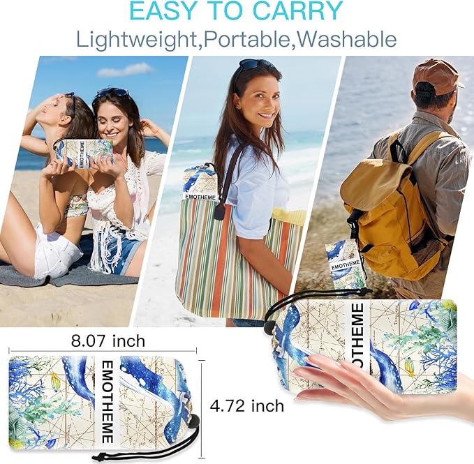 Beach Blanket, Sandproof Beach Mat 79" X 82" for 4-7 Adults, Large Waterproof Beach Blanket Quick Drying Lightweight Beach Blanket with 4 Stakes for Travel Camping Hiking(Whale)