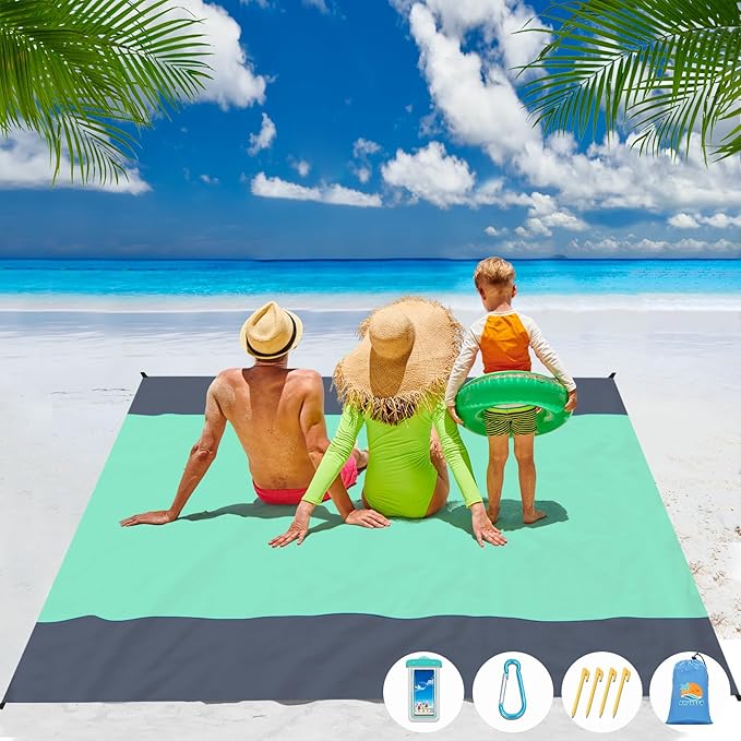 Beach Blanket Waterproof Sandproof 1-7 Adult Oversized 78 '' × 81 '' Lightweight Durable Compact Sand Free Beach Mat for Travel Camping Hiking Picnic Blanket