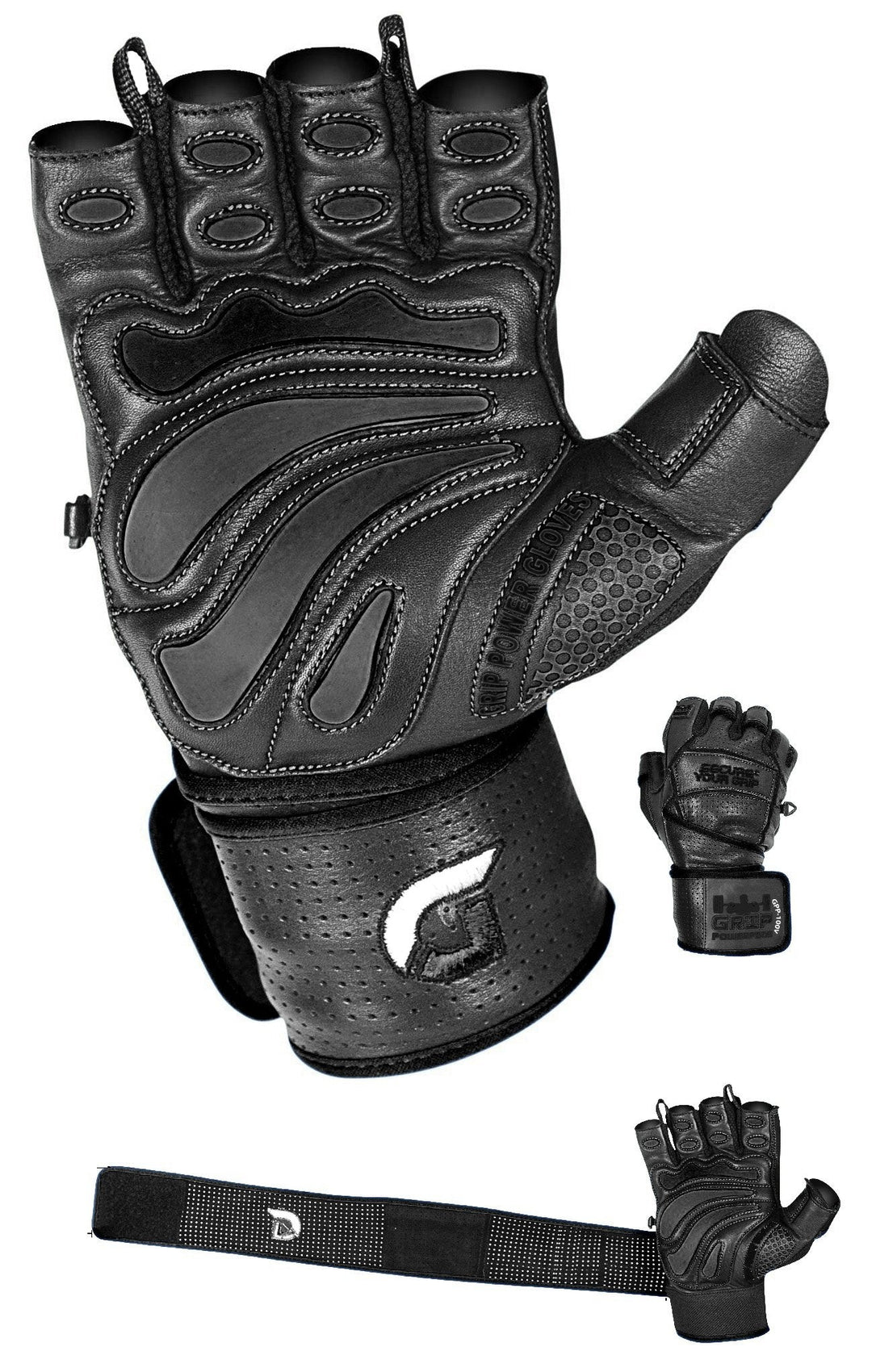 Elite Leather Gym Gloves with Built in 2" Wide Wrist Wraps Best Leather Glove Design for Weight Power Lifting Bodybuilding & Strength Training Workout Exercises (Black, Medium)