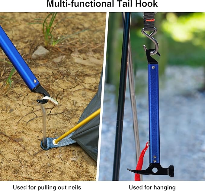 REDCAMP Aluminum Camping Hammer with Hook, 12" Portable Lightweight Multi-Functional Tent Stake Hammer for Outdoor,Black/Red/Orange/Blue