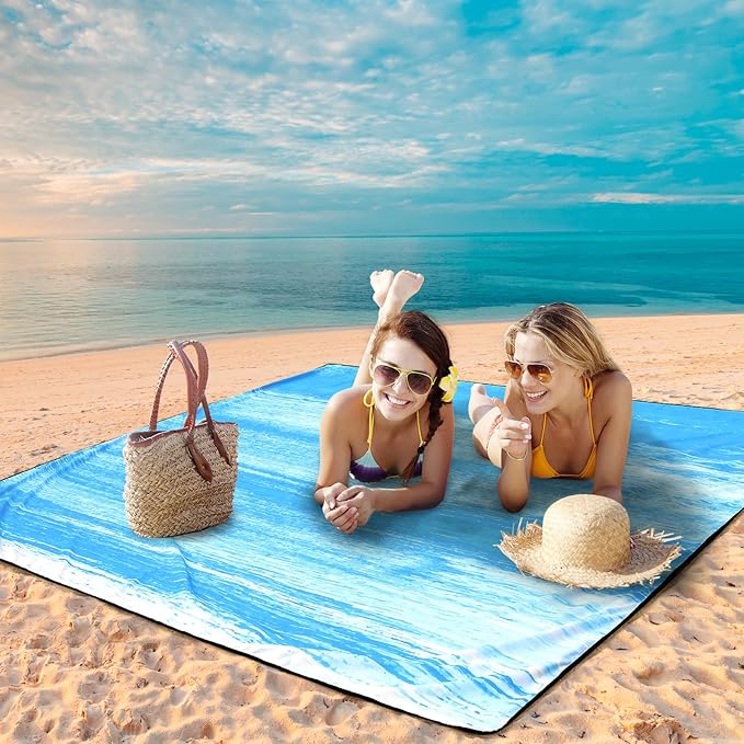 Beach Blanket Waterproof Sandproof Beach Mat 79" X 83" /10'x9'for 2-8 Adults Quick Drying Outdoor Picnic Mat Beach Accessories for Travel, Camping, Hiking