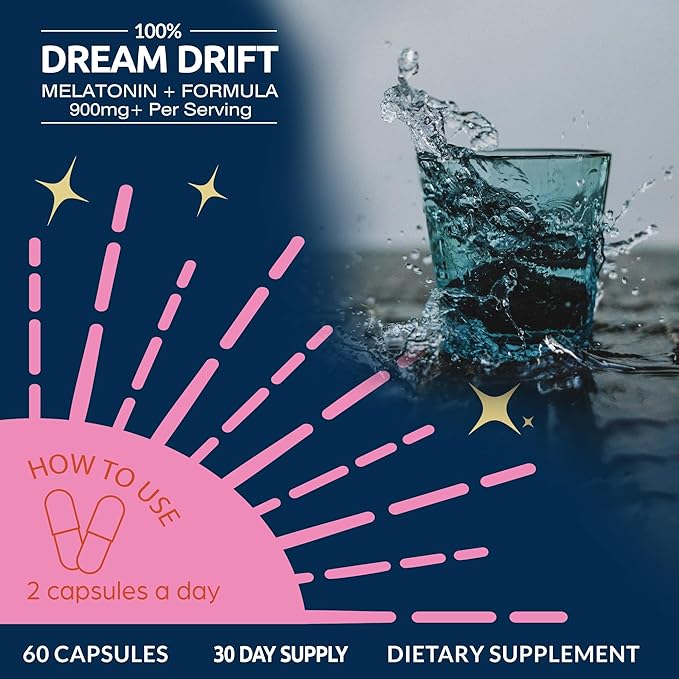 Dream Drift Melatonin+ Sleep Aid Supplements for Adults – 60 Count – Enhanced with Magnesium, Ashwagandha, and L-Theanine for Restful Sleep and Recovery-10mg Melatonin Sleeping Pills.