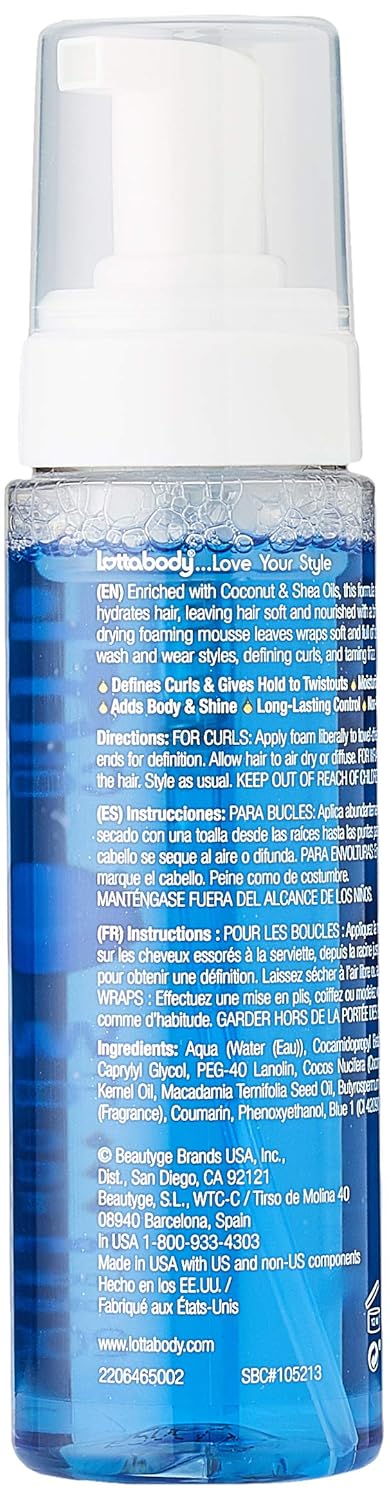 Lottabody Coconut Oil & Shea Curl Mousse | Anti-Frizz, Soft Wraps | 7 Fl Oz (2-Pack)