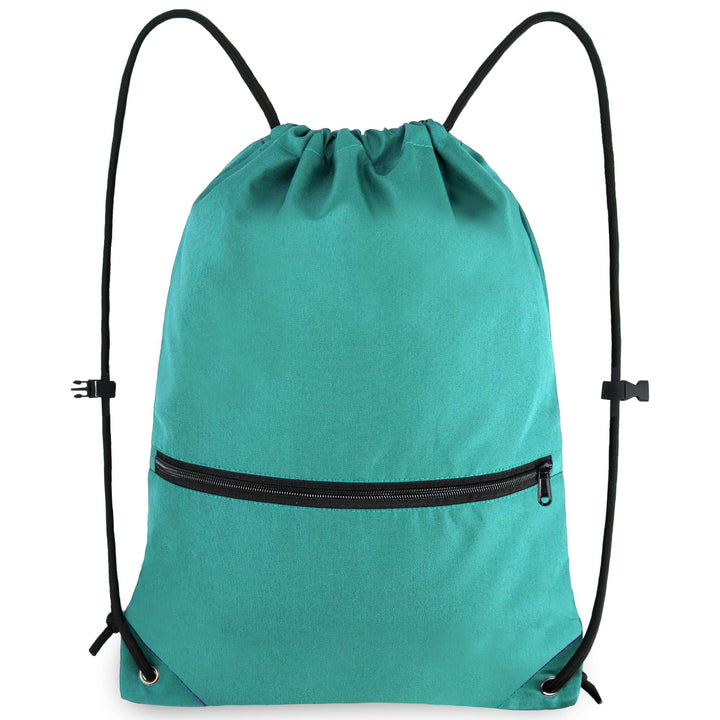 BeeGreen Teal Drawstring Backpack with Front Zipper Pocket and Inner Pocket Large 18.5" L x 13.8" W String Sackpack Cinch Sack Gym Sports Workout Athletic Bag For Men Women