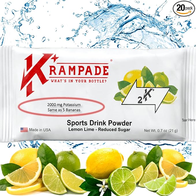 Original Reduced Sugar 2K - 2000 mg Potassium Electrolyte Powder Drink Mix | Cramp Relief - Hydration - Increased Performance | Lemon Lime - 20 Single Serving Packets