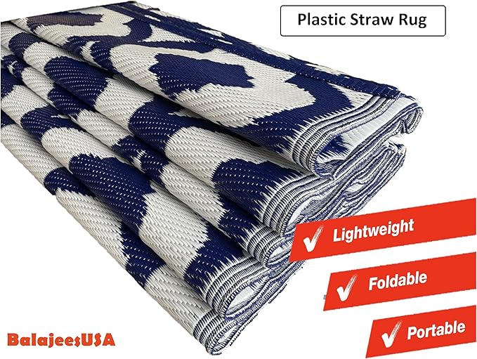 BalajeesUSA Outdoor Rug - 5x7 feet, Multi Color, Reversible, Portable, for Camping picnic, Waterproof, Plastic straw patio rugs, RV camper mat 477