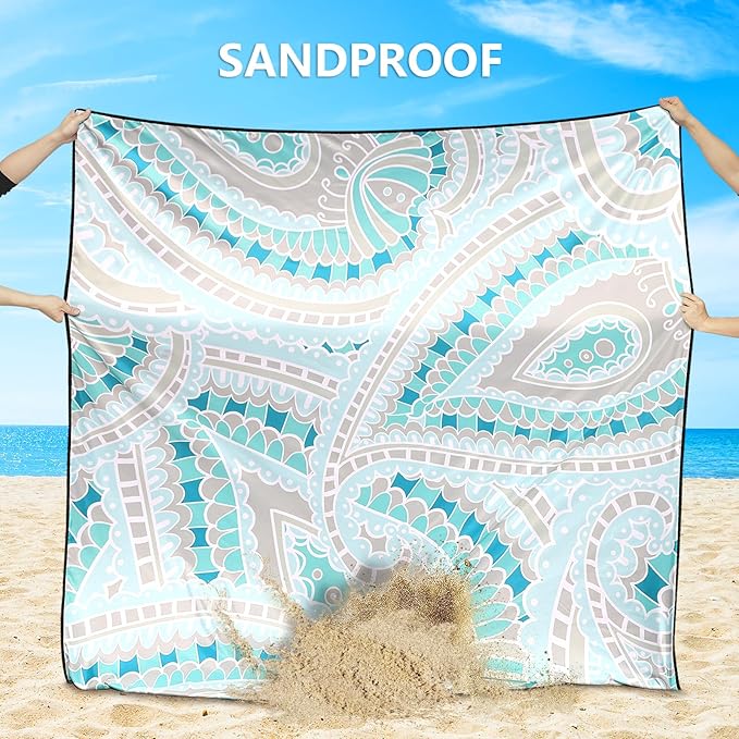Beach Blanket Waterproof Sandproof Extra Large Beach Mat 79" X 83"/120"x108"for 1-8 Adults Quick Drying Durable Outdoor Picnic Mat for Beach Travel Camping Hiking