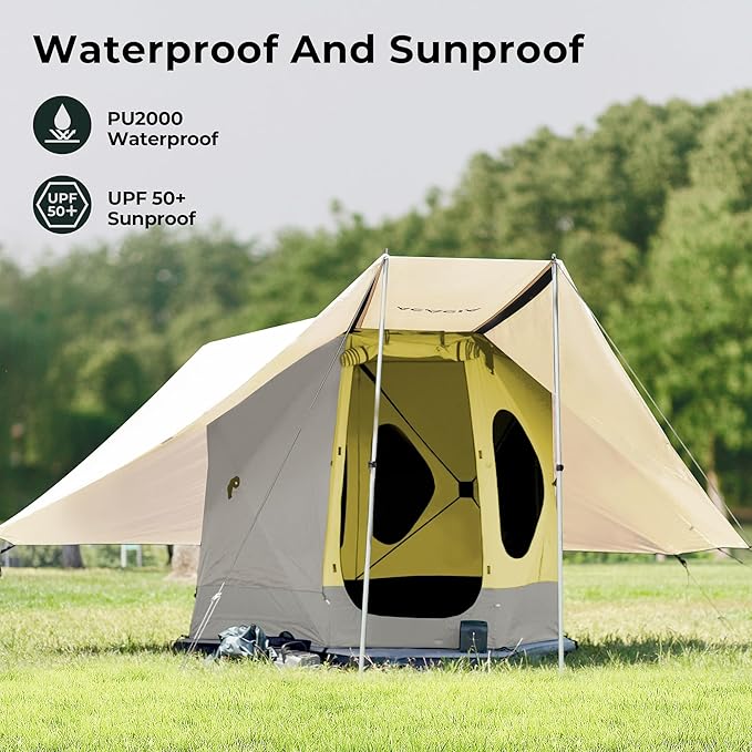 ACACIA Canopy 2-3 Person for Space Acacia Camping System, PU2000 Waterproof Camping Tarp for 4 Season Camping, UPF50+ Sunproof Tent Tarp with 2 Telescoping Poles, Carry Bag, Almond