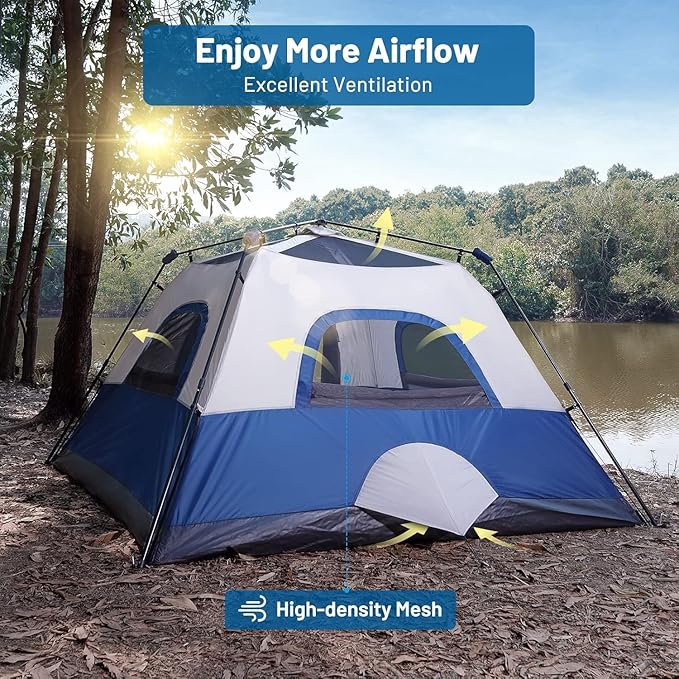 3/4 Person/6 Person Camping Tent Fast Cabin Tent with Instant Setup Tent, Weatherproof Tent Easy Quick Set Up & Pop Up in 60 Seconds with Rainfly Backpack for Family Camping,Upgraded Ventilation