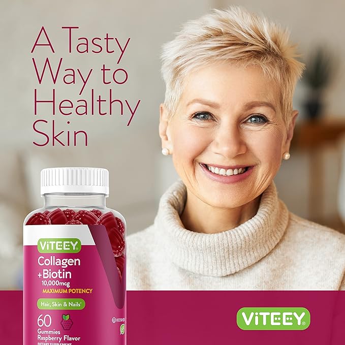 Collagen and Biotin Gummies for Hair Skin and Nails - Hair Growth Vitamins, Nail Growth, Skin Vitamins - Biotin and Collagen Gummies for Women, Men, & Teens - Tasty Chewable Raspberry Flavored Gummy