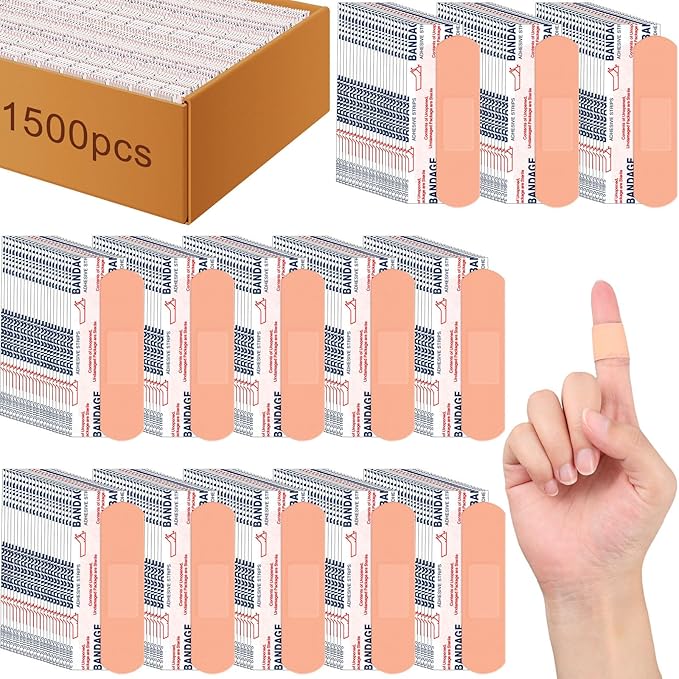 Timgle 1500 Pcs 3/4" x 3" Adhesive Bandages Bulk Waterproof Adhesive Breathable Bandages for Sensitive Skin School Nurses Businesses Travel First Aid Kits Homeless Care Supplies Donations