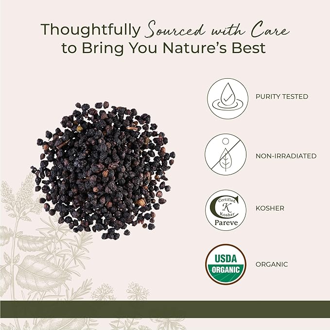 Starwest Botanicals Organic Elderberries - Dried Elderberries for Syrup, Tea, Gummies, & Jam, Natural Immune Support, Certified Kosher, Non-GMO - Bulk 1 lb Bag
