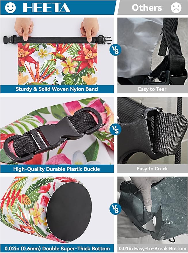 HEETA Waterproof Dry Bag for Women Men(Upgraded Version) 5L/10L/20L/30L/40L Roll Top Lightweight Dry Storage Bag Backpack with Emergency Whistle for Travel, Swimming, Boating, Kayaking, Camping, Beach