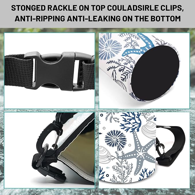 Waterproof Dry Bag,Roll Top Coral Starfish Coastal Waterproof Backpack 5L/10L/20L Floating and Lightweight Bags for Kayaking, Boating, Fishing, Swimming and Camping with Waterproof Phone Case