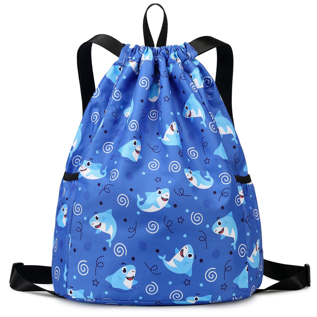 Ryushoyo Trendy Drawstring Backpack for Kids - Fun and Functional Gym Dance Beach Swim Travel Bag with Two Water Bottle Holders