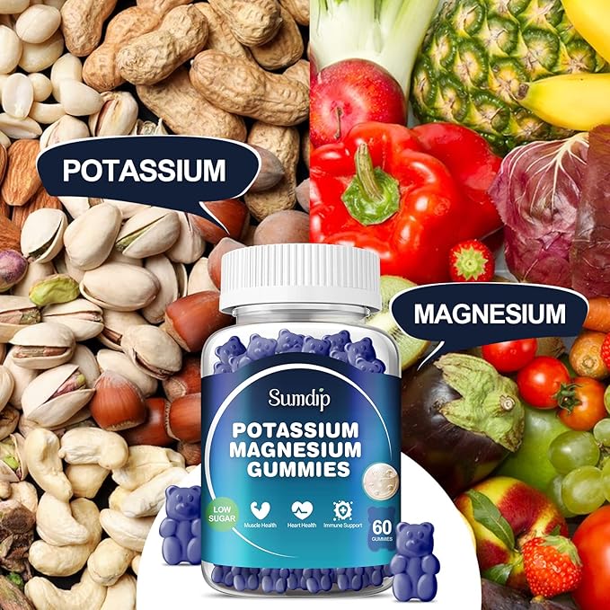 Potassium Magnesium Supplement Gummies High Absorption Potassium Citrate Magnesium Citrate, Support Leg Cramps for Men and Women 60 Gummies