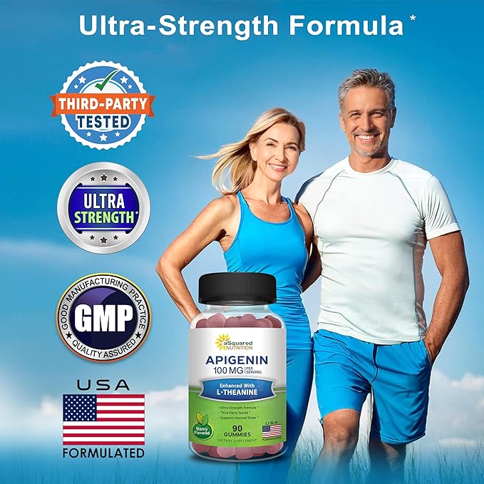 Apigenin 100mg with L-Theanine 100mg Gummies - Apigenin Supplement for Sleep - Natural Extract Gummy Alternative to Capsules, Pills, Powder & Tea - 2 Per Serving