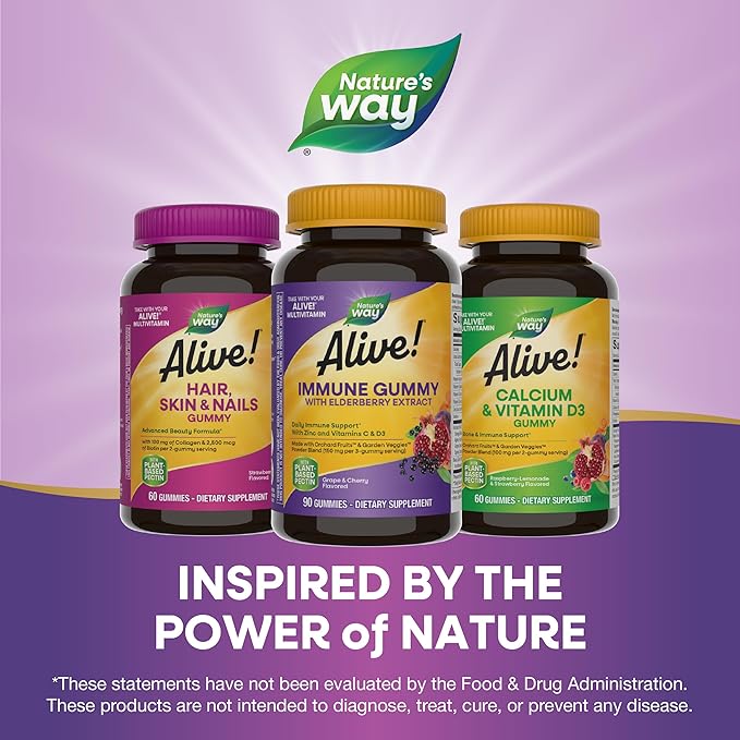 Nature's Way Alive! Immune Support* Gummies with Elderberry Extract, Vitamins C & D3, Zinc, No Gluten, Grape & Cherry Flavored, 90 Vegetarian Gummies (Packaging May Vary)