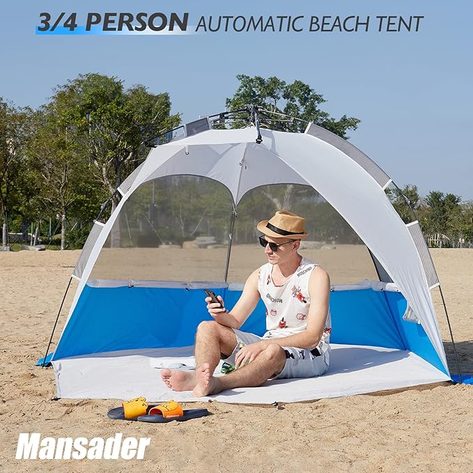 Beach Tent Pop Up Shade, Instant Beach Tents Sun Shelter with UPF 50+ UV Protection, Lightweight & Easy Setup Tent 2-6 Person