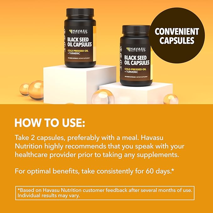 Black Seed Oil Capsules with Turmeric Curcumin Supplement - Immune & Digestive Health Support - 60 Count - Vegan, Non-GMO, Cold Pressed Black Seed Oil with Curcumin (95% Curcuminoids) - 1 Month Supply